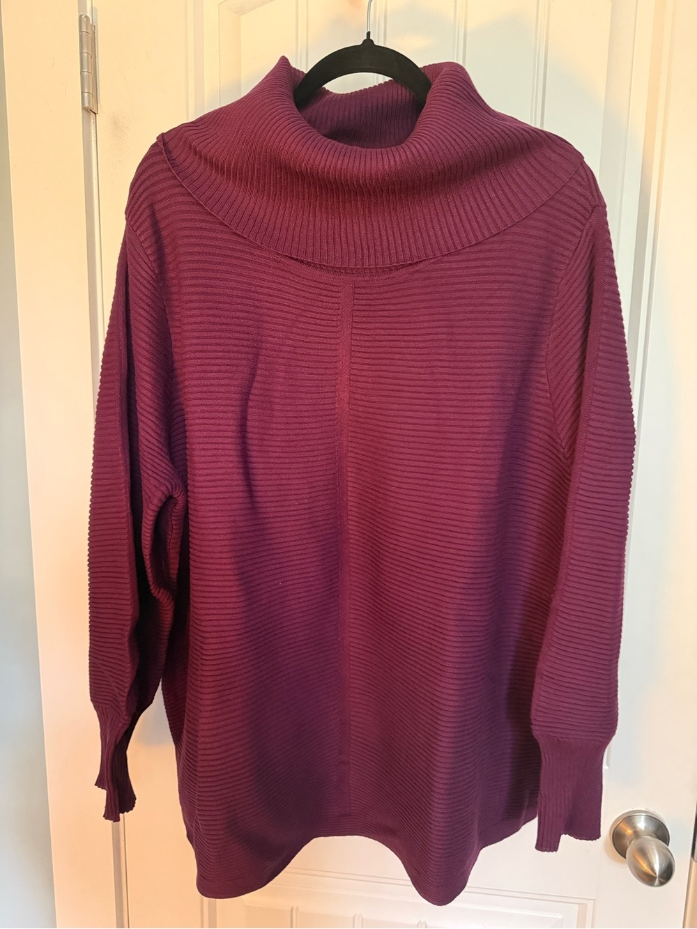 Cozy Ribbed Cowl Neck Sweater in Plum NWT